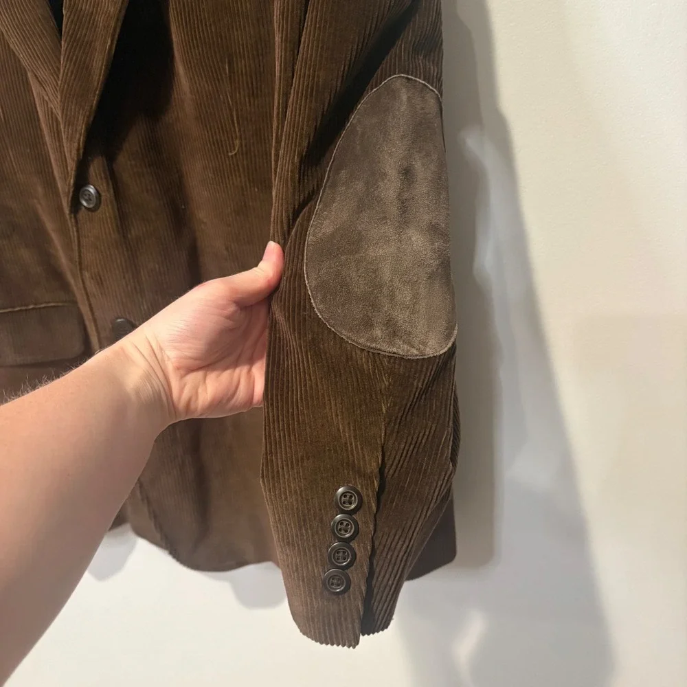 Stafford Corduroy Blazer‎ Mens 42R Brown Elbow Patches 2-Button Academia Grandpa